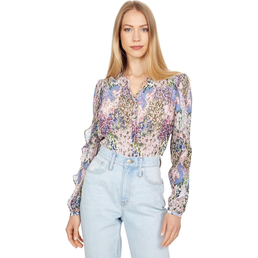 Ted Baker London Floral Print Ruffle Long Sleeve‎ Blouse Top Size 2